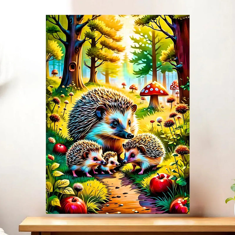 Affiche Hérisson Famille illustrée à la main en Anjou