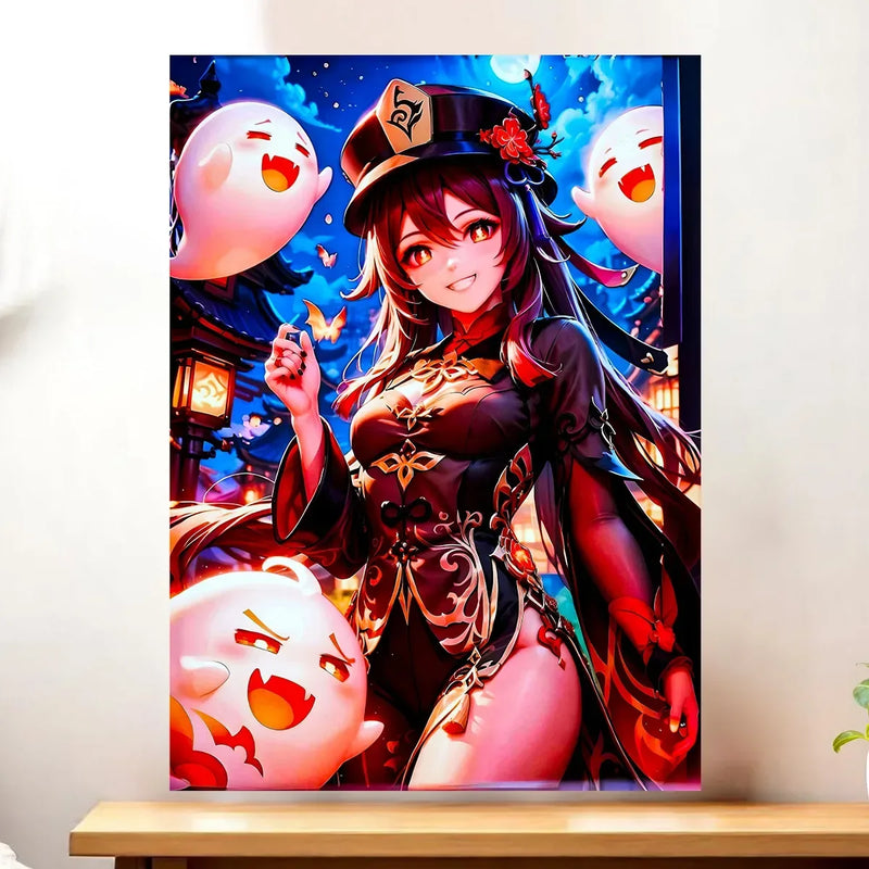 Affiche Hu Tao Genshin Impact illustrée à la main en Anjou