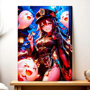 Tableau Hu Tao Genshin Impact illustré à la main en Anjou