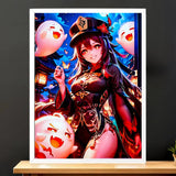 Cadre Blanc Hu Tao Genshin Impact illustré à la main en Anjou