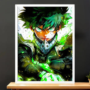 Cadre Blanc Izuku My Hero Academia illustré à la main en Anjou