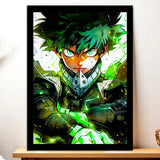 Cadre Noir Izuku My Hero Academia illustré à la main en Anjou