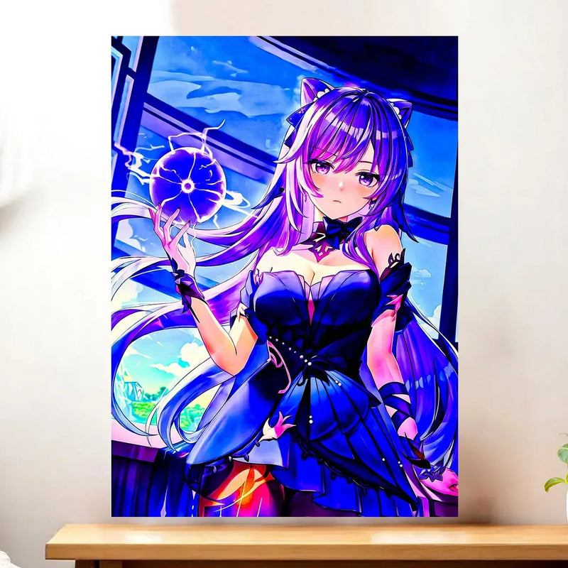 Affiche Keqing Genshin Impact illustrée à la main en Anjou