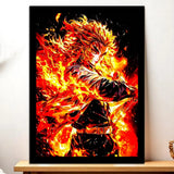 Affiche Rengoku Demon Slayer illustrée à la main en Anjou