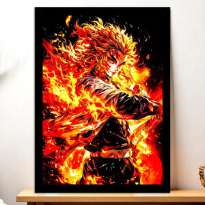 Affiche Rengoku Demon Slayer illustrée à la main en Anjou