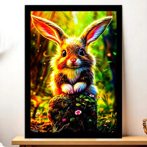 Cadre Noir Lapin Forêt illustré à la main en Anjou