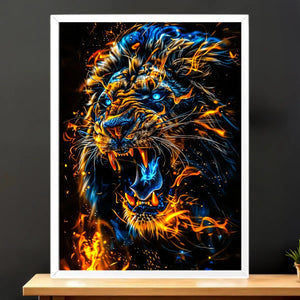 Cadre Blanc Tête de Lion illustré à la main en Anjou