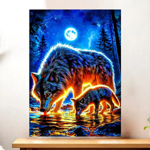 Affiche Loup Famille illustrée à la main en Anjou