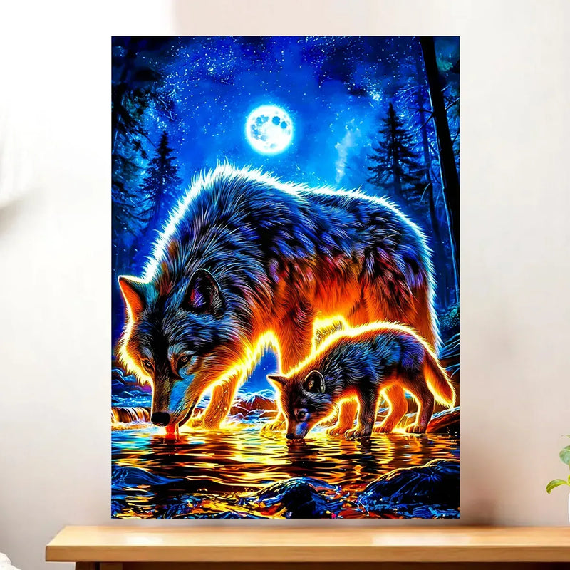 Affiche Loup Famille illustrée à la main en Anjou