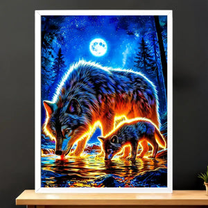 Cadre Blanc Loup Famille illustré à la main en Anjou