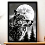 Cadre Noir Loup Monochrome illustré à la main en Anjou