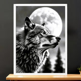 Cadre Blanc Loup Monochrome illustré à la main en Anjou