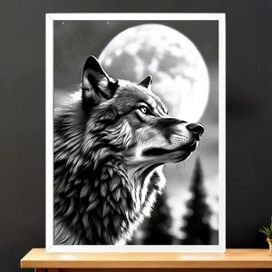 Cadre Blanc Loup Monochrome illustré à la main en Anjou
