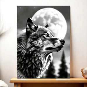 Tableau Loup Monochrome illustré à la main en Anjou
