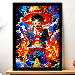 Cadre Noir Luffy One Piece illustré à la main en Anjou