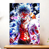 Affiche Luffy Gear 5 One Piece illustrée à la main en Anjou