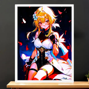 Cadre Blanc Lumine Genshin Impact illustré à la main en Anjou