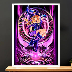Cadre Blanc Magicienne des Ténèbres Dark Magician Girl Yu-Gi-Oh! illustré à la main en Anjou