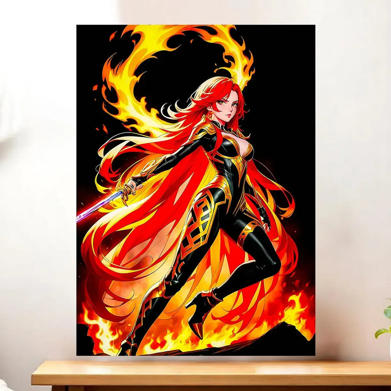 Affiche Mavuika Genshin Impact illustrée à la main en Anjou