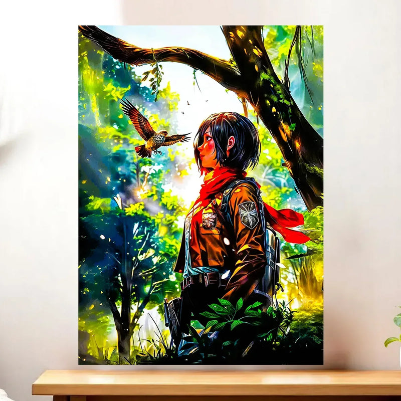 Affiche Mikasa Attaque des Titans illustrée à la main en Anjou