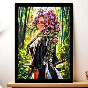 Cadre Mitsuri Kanroji Demon Slayer illustré à la main en Anjou