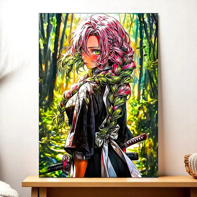 Tableau Mitsuri Kanroji Demon Slayer illustré à la main en Anjou