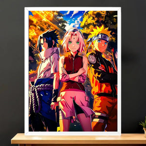 Cadre Blanc Naruto Equipe 7 illustré à la main en Anjou