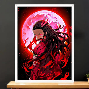 Cadre Blanc Nezuko Demon Slayer illustré à la main en Anjou