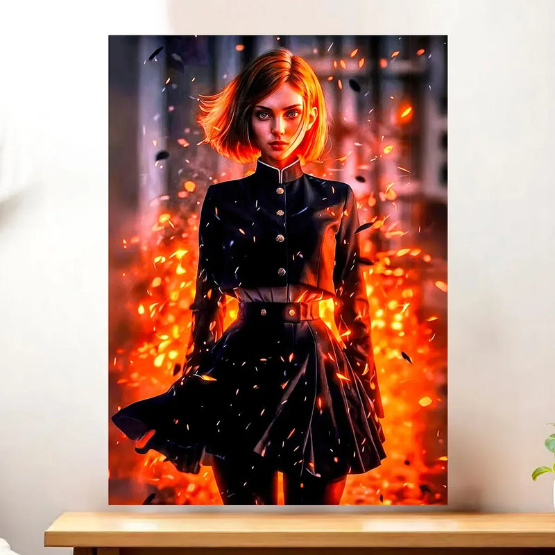 Affiche Nobara Jujutsu Kaisen illustrée à la main en Anjou