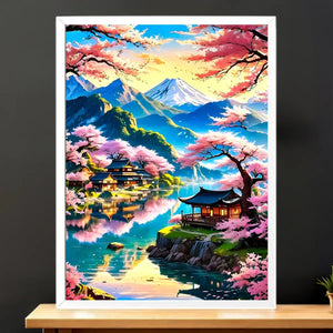 Cadre Blanc Cerisier Japonais illustré à la main en Anjou
