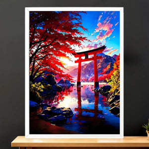 Cadre Blanc Paysage Japonais illustré à la main en Anjou