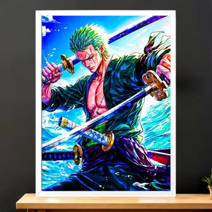 Cadre Blanc Zoro One Piece illustré à la main en Anjou