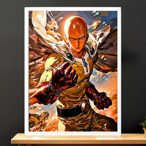 Cadre Blanc Saitama One Punch Man illustré à la main en Anjou