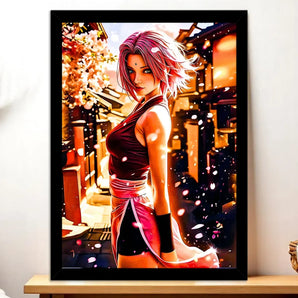 Cadre Noir Sakura Naruto illustré à la main en Anjou