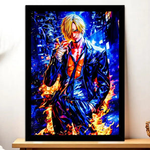 Cadre Noir Sanji One Piece illustré à la main en Anjou