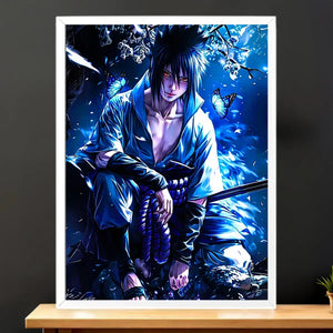 Cadre Blanc Sasuke Naruto illustré à la main en Anjou