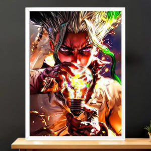 Cadre Blanc Senku Dr Stone illustré à la main en Anjou