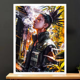 Cadre Blanc Shikamaru Naruto illustré à la main en Anjou
