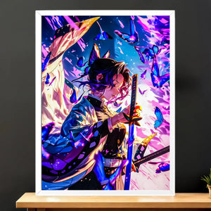 Cadre Blanc Shinobu Kocho Demon Slayer illustré à la main en Anjou