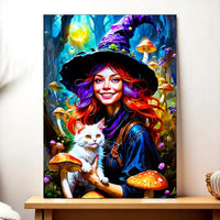 Tableau Sorcière Chat Champignon