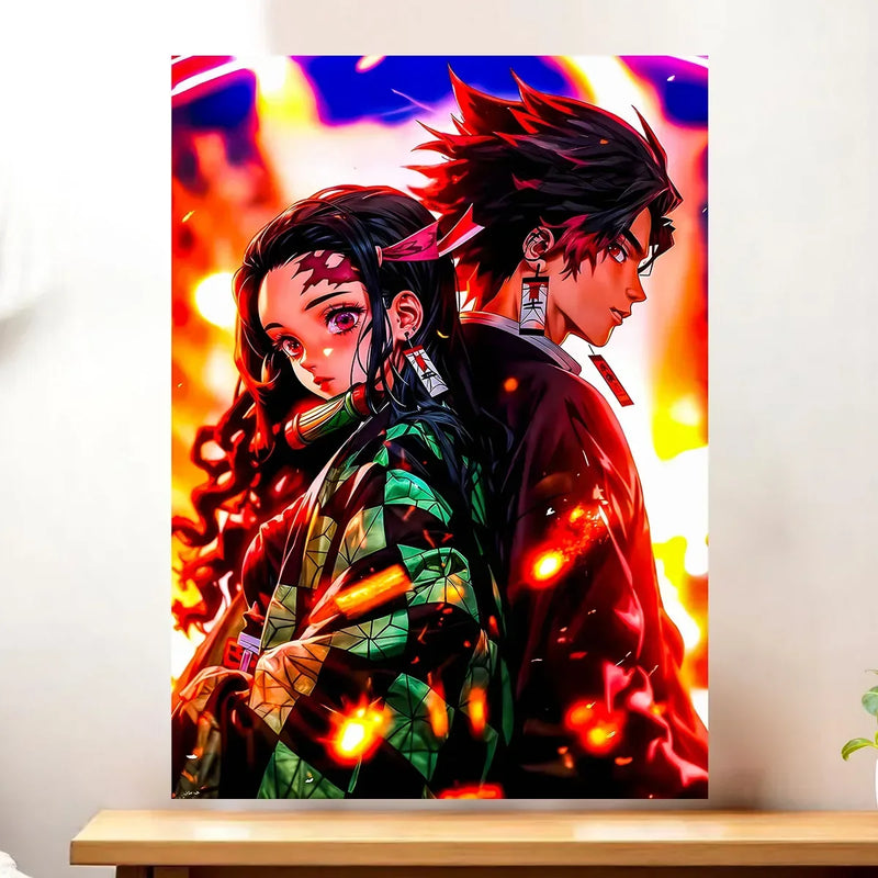 Affiche Tanjiro X Nezuko Demon Slayer illustrée à la main en Anjou