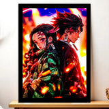 Cadre Noir Tanjiro X Nezuko Demon Slayer illustré à la main en Anjou