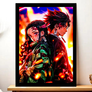 Cadre Noir Tanjiro X Nezuko Demon Slayer illustré à la main en Anjou