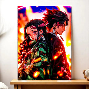 Tableau Tanjiro X Nezuko Demon Slayer illustré à la main en Anjou