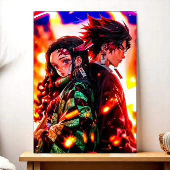 Tableau Tanjiro X Nezuko Demon Slayer illustré à la main en Anjou