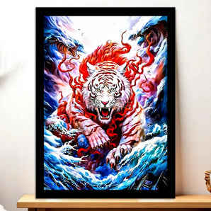 Cadre Noir Tigre Blanc illustré à la main en Anjou