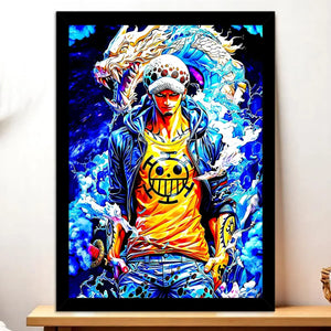Cadre Noir Trafalgar Law One Piece illustré à la main en Anjou