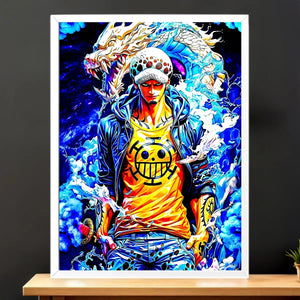 Cadre Blanc Trafalgar Law One Piece illustré à la main en Anjou