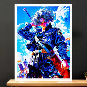 Cadre Blanc Trunks Dragon Ball illustré à la main en Anjou