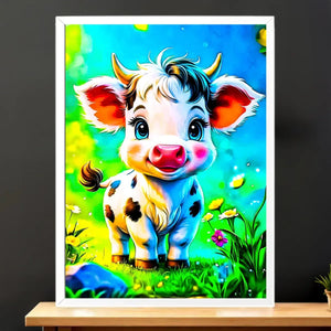 Cadre Blanc Vache illustré à la main en Anjou